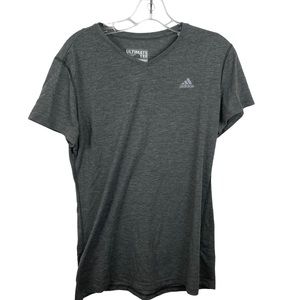 Adidas Ultimate Tee V Neck Cap Sleeve Heather Gray Tee Shirt Athletic Workout L